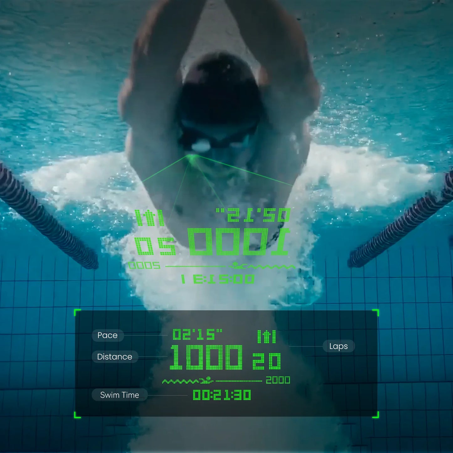 Óculos de Natação Inteligentes, com Métricas na Água, Antiembaçante e Fitness Tracker