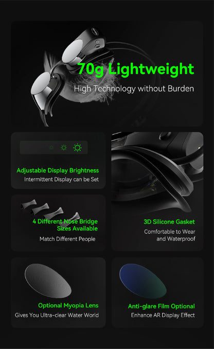 Óculos de Natação Inteligentes, com Métricas na Água, Antiembaçante e Fitness Tracker